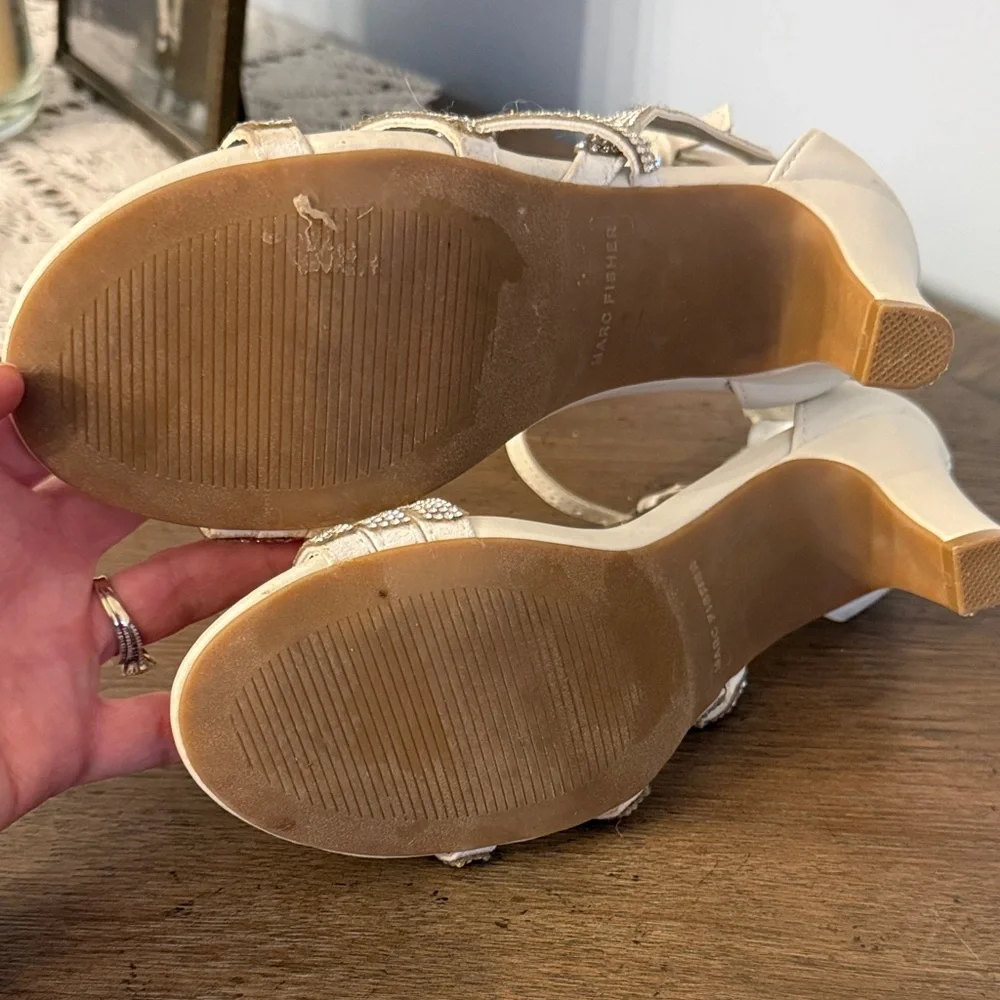 Marc Fisher White Strappy Dress Shoes with Rhinestones size 4 big girl